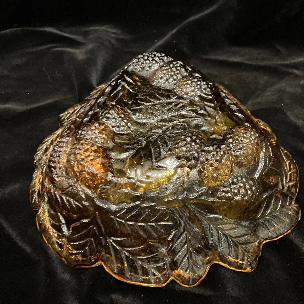 Vintage Indiana Amber Carnival Pressed Glass Marigold Loganberry Candy Nut Dish